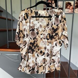 Ann Taylor Loft Leopard Print Blouse size small tan black cream oversized